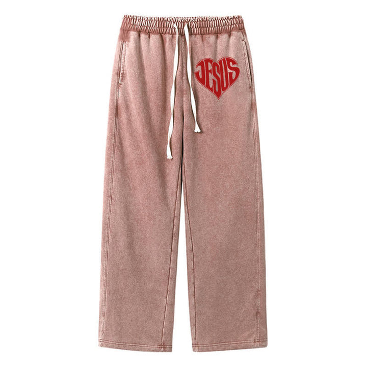 Christianartworkshop Jesus Heart Relaxed Fit Washed Sweatpants - Braun - 2XL - image 32