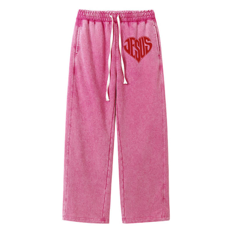 Christianartworkshop Jesus Heart Relaxed Fit Washed Sweatpants - Rosa - 2XL - image 40
