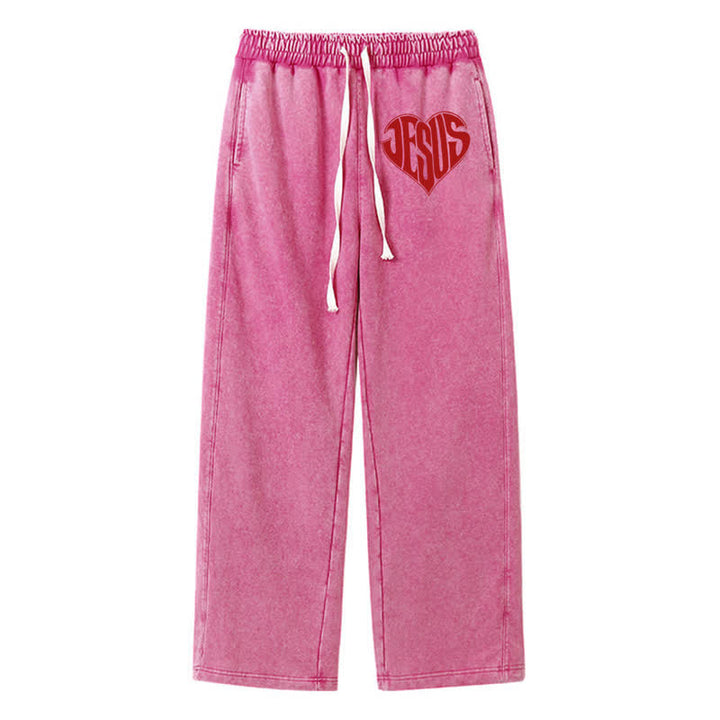 Christianartworkshop Jesus Heart Relaxed Fit Washed Sweatpants - Rosa - 2XL - image 40