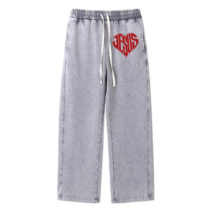 Christianartworkshop Jesus Heart Relaxed Fit Washed Sweatpants - Grau - 2XL - image 0