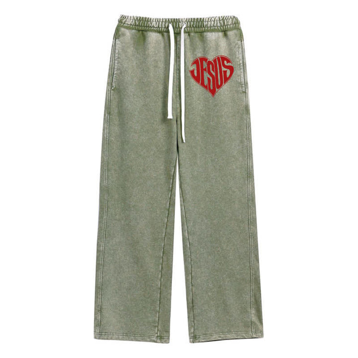 Christianartworkshop Jesus Heart Relaxed Fit Washed Sweatpants - Grün - 2XL - image 24