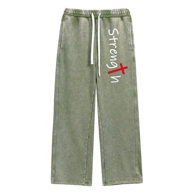 Christianartworkshop Strength Cross Vintage Streetwear gewaschene Jogginghose - Grün - 2XL - image 0