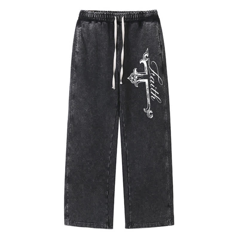 Christianartworkshop Walk By Faith Ornate Cross Washed Sweatpants - Schwarz - 2XL - image 8