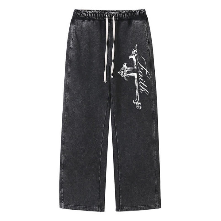 Christianartworkshop Walk By Faith Ornate Cross Washed Sweatpants - Schwarz - 2XL - image 8