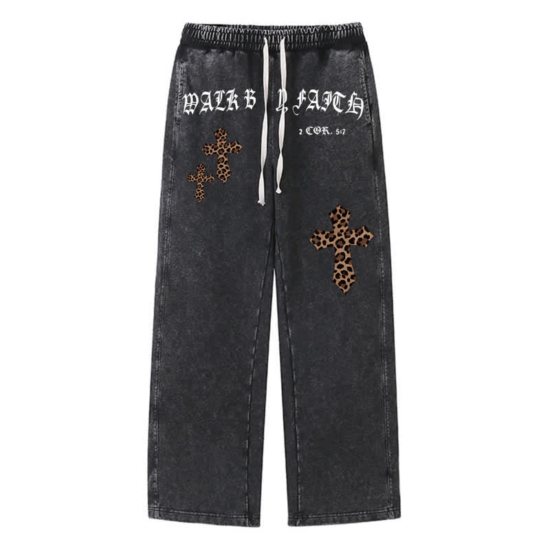 Christianartworkshop Walk By Faith Leopard Cross Blush Washed Sweatpants - Schwarz - 2XL - image 8