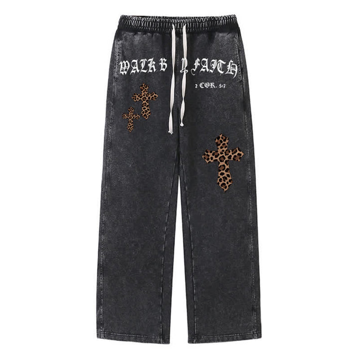 Christianartworkshop Walk By Faith Leopard Cross Blush Washed Sweatpants - Schwarz - 2XL - image 8