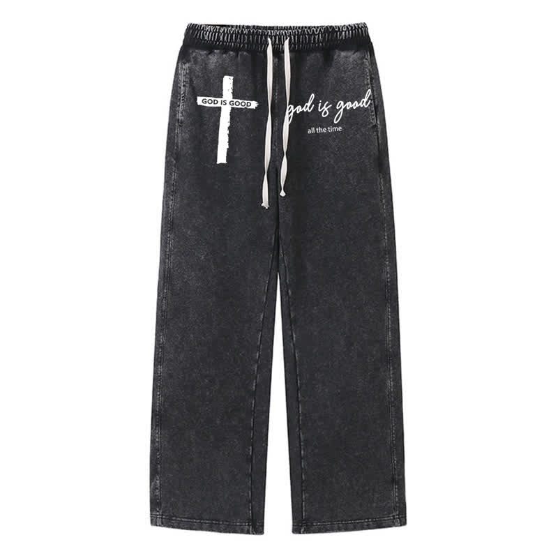 Christianartworkshop God Is Good Vintage Cross Washed Sweatpants - Schwarz - 2XL - image 0