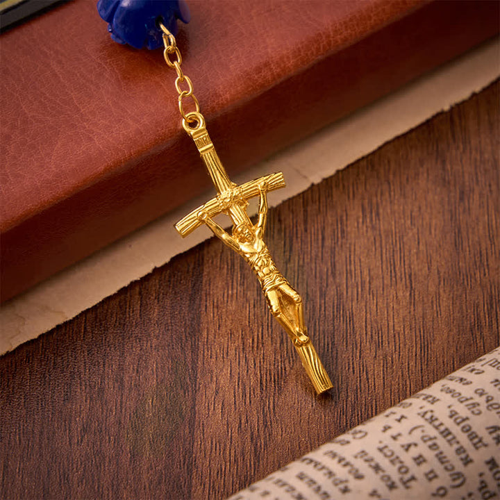 Christianartworkshop Himmlischer Rosenkranz aus königsblauem und rosafarbenem Glas mit Herz und Kruzifix des Heiligen Geistes - image 8