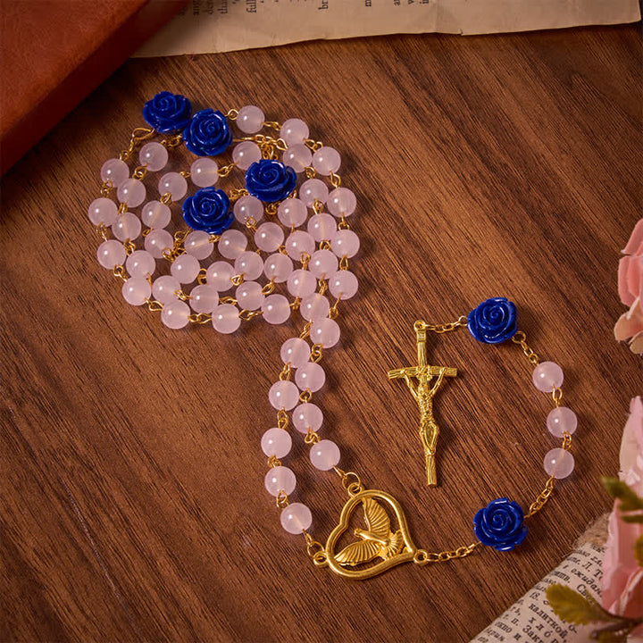 Christianartworkshop Himmlischer Rosenkranz aus königsblauem und rosafarbenem Glas mit Herz und Kruzifix des Heiligen Geistes - image 3