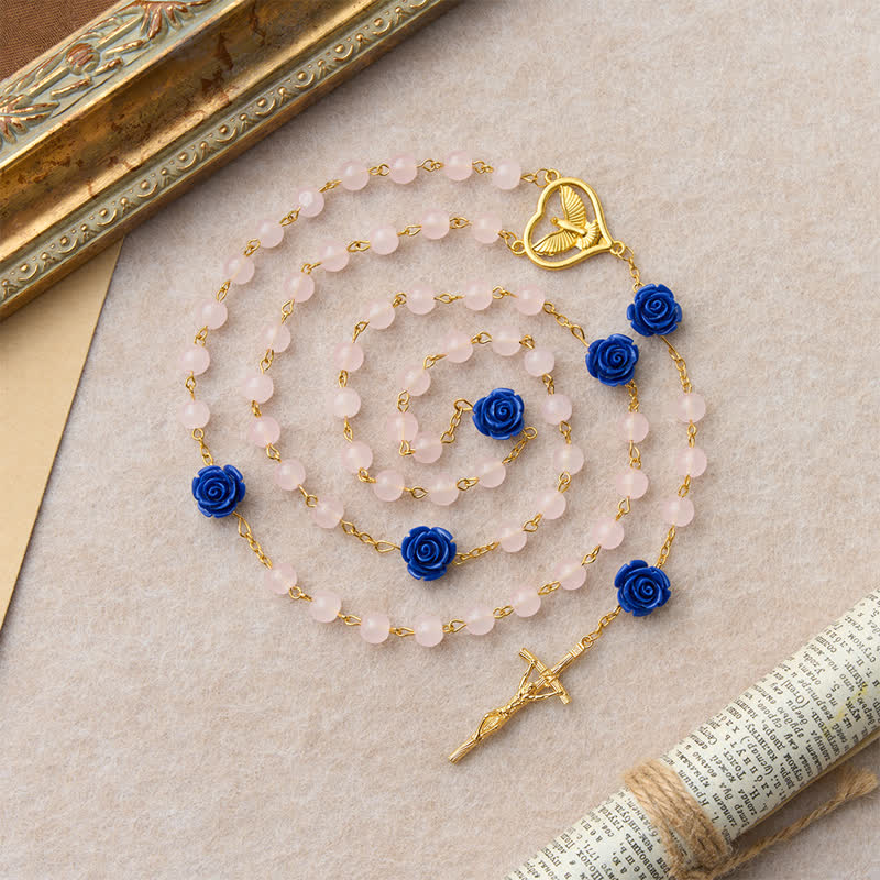 Christianartworkshop Himmlischer Rosenkranz aus königsblauem und rosafarbenem Glas mit Herz und Kruzifix des Heiligen Geistes - image 5