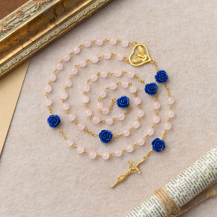Christianartworkshop Himmlischer Rosenkranz aus königsblauem und rosafarbenem Glas mit Herz und Kruzifix des Heiligen Geistes - image 5