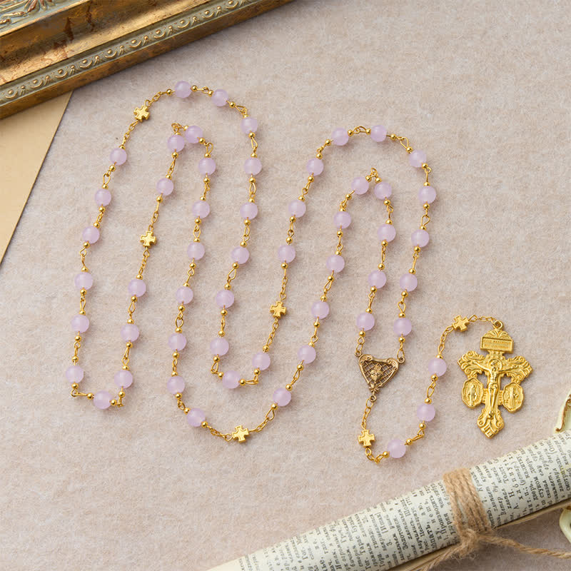 Christianartworkshop Rosenkranz aus hellvioletten Glasperlen mit Kreuz des Heiligen Herzens: Symbol der sanften himmlischen Barmherzigkeit - image 7