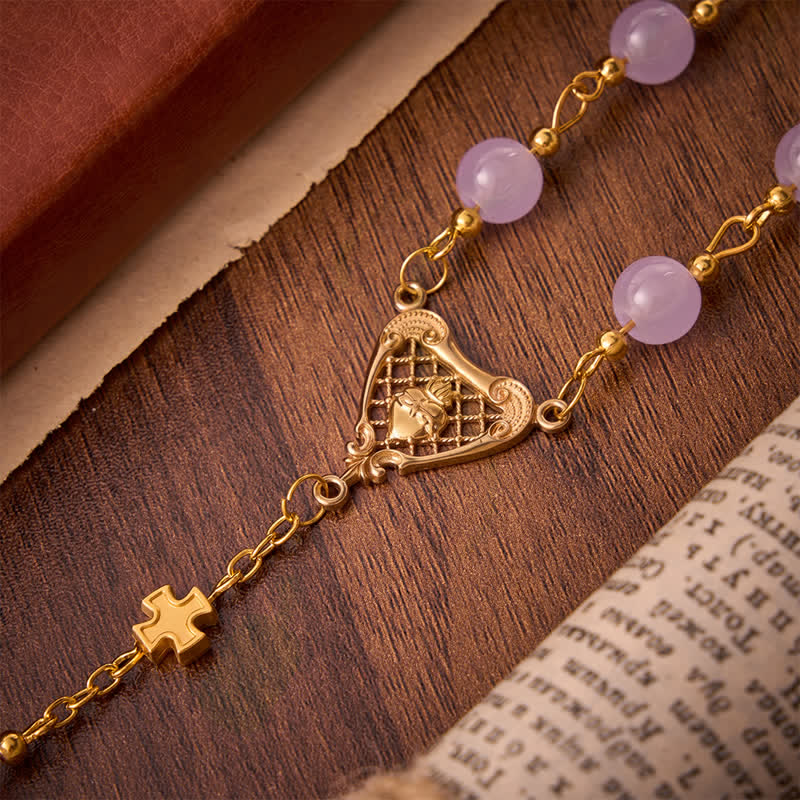Christianartworkshop Rosenkranz aus hellvioletten Glasperlen mit Kreuz des Heiligen Herzens: Symbol der sanften himmlischen Barmherzigkeit - image 6