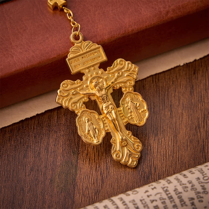 Christianartworkshop Rosenkranz aus hellvioletten Glasperlen mit Kreuz des Heiligen Herzens: Symbol der sanften himmlischen Barmherzigkeit - image 2