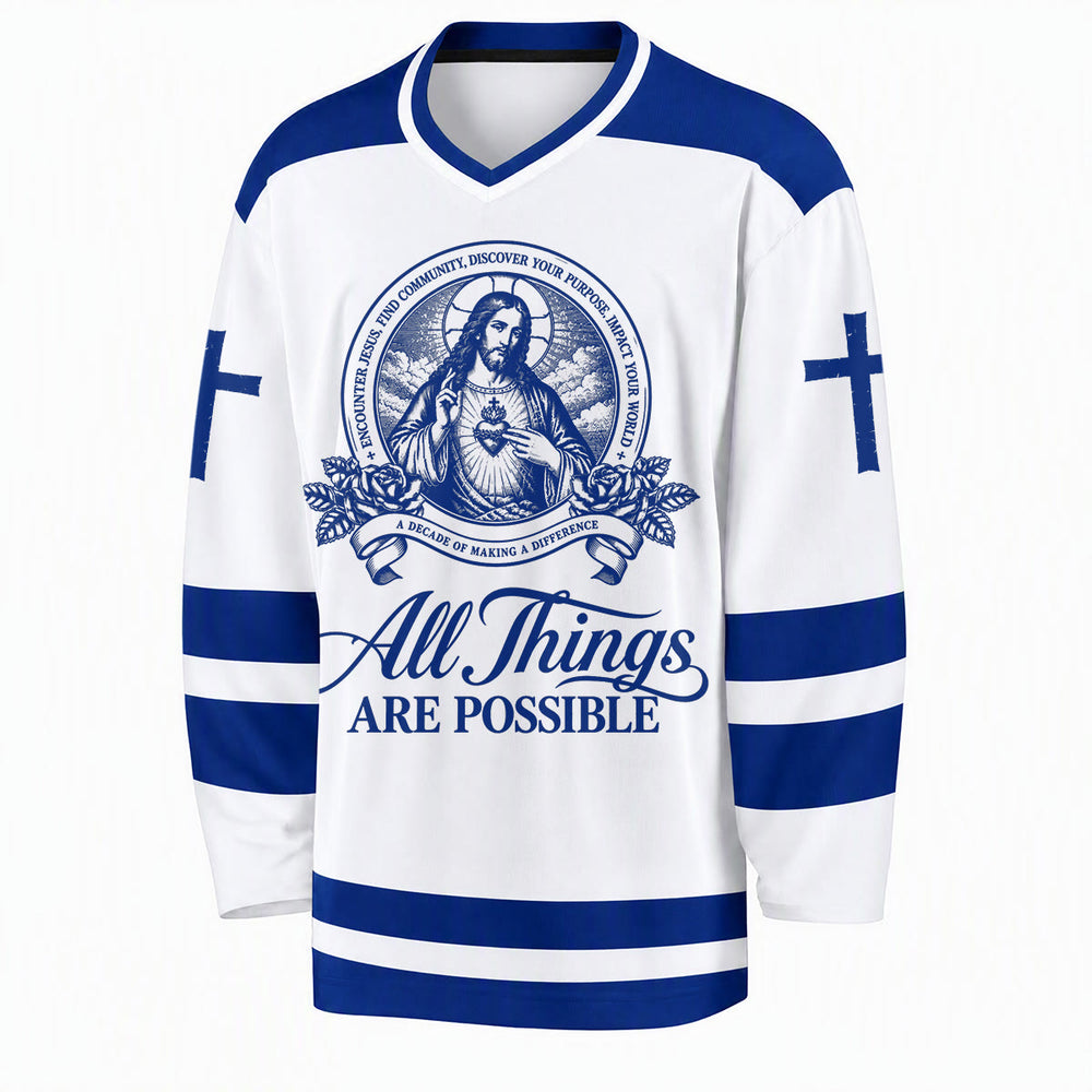 Christianartworkshop Alles ist möglich – Jesus-Symbol-Hockeytrikot - image 1