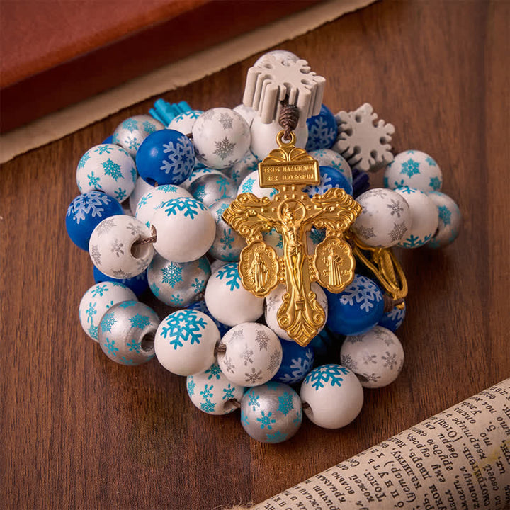 Christianartworkshop Rosenkranz aus Holzperlen in Schneeflockenform mit Herzmedaille des Heiligen Geistes: Symbol der himmlischen Gelassenheit - image 3
