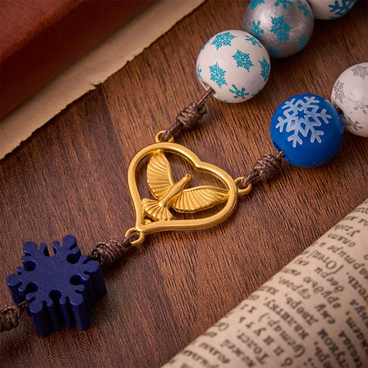 Christianartworkshop Rosenkranz aus Holzperlen in Schneeflockenform mit Herzmedaille des Heiligen Geistes: Symbol der himmlischen Gelassenheit - image 7