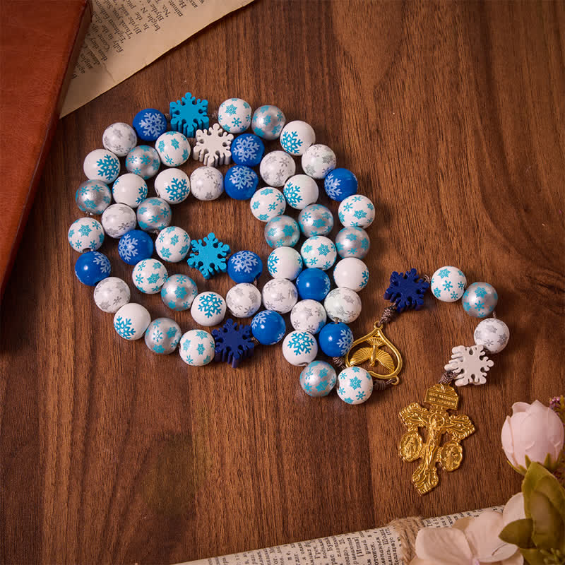 Christianartworkshop Rosenkranz aus Holzperlen in Schneeflockenform mit Herzmedaille des Heiligen Geistes: Symbol der himmlischen Gelassenheit - image 2