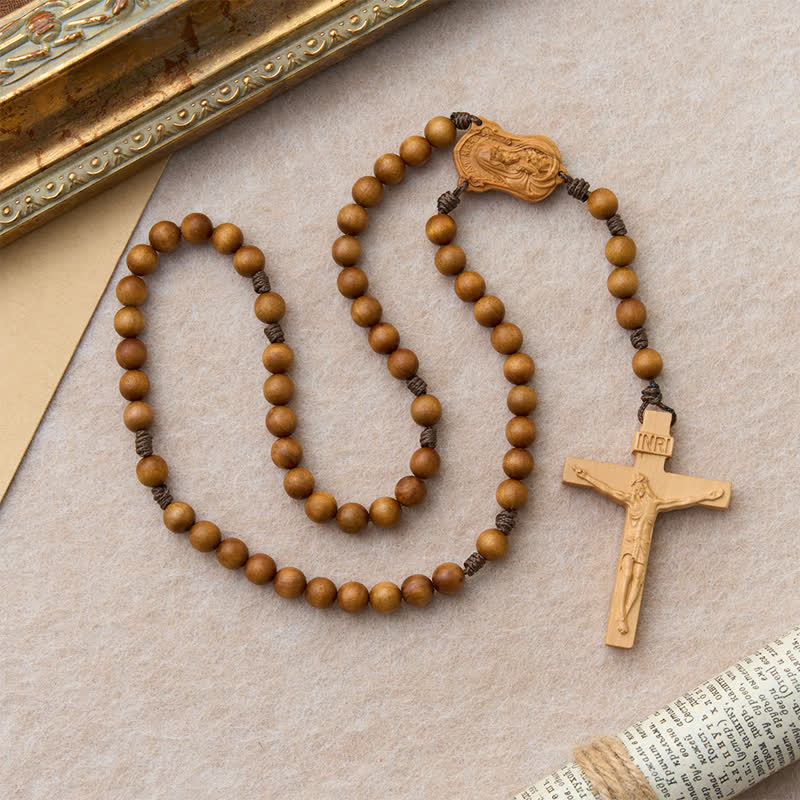 Christianartworkshop Rosenkranz aus Naturholz mit Madonna-und-Kind-Motiv: Zeichen beständiger göttlicher Wärme - image 15