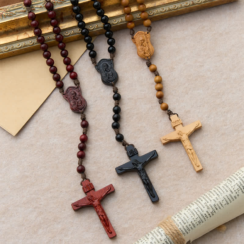 Christianartworkshop Rosenkranz aus Naturholz mit Madonna-und-Kind-Motiv: Zeichen beständiger göttlicher Wärme - image 1