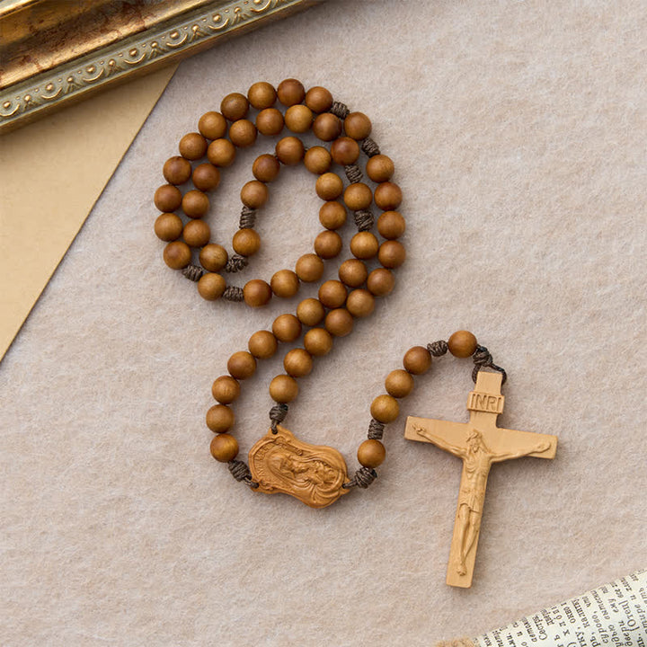 Christianartworkshop Rosenkranz aus Naturholz mit Madonna-und-Kind-Motiv: Zeichen beständiger göttlicher Wärme - image 14