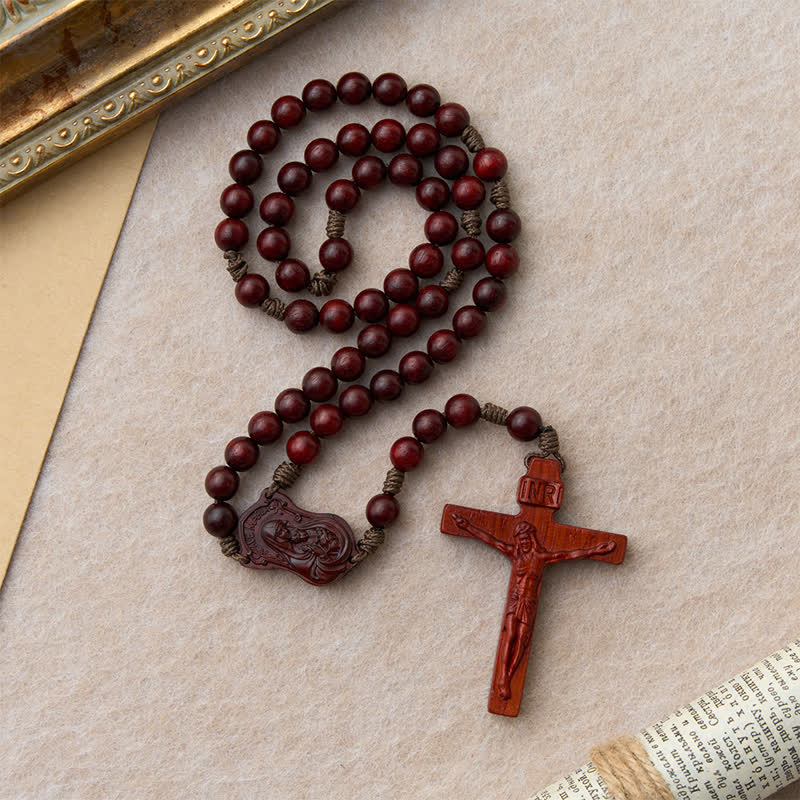 Christianartworkshop Rosenkranz aus Naturholz mit Madonna-und-Kind-Motiv: Zeichen beständiger göttlicher Wärme - image 5