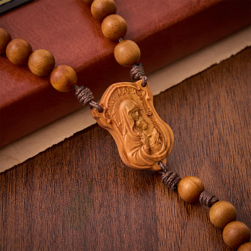 Christianartworkshop Rosenkranz aus Naturholz mit Madonna-und-Kind-Motiv: Zeichen beständiger göttlicher Wärme - image 18