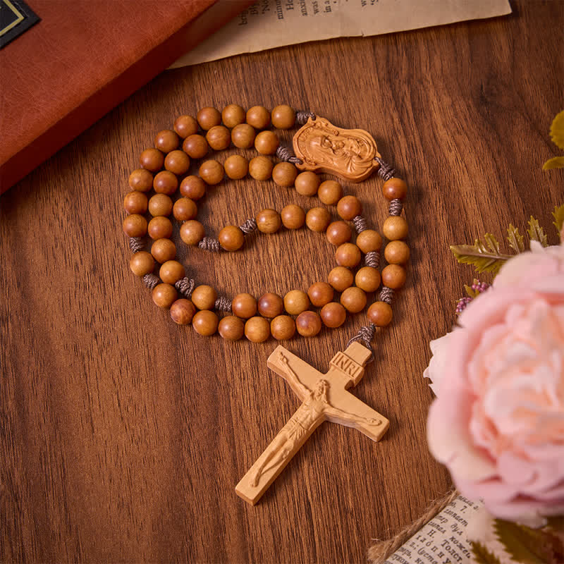 Christianartworkshop Rosenkranz aus Naturholz mit Madonna-und-Kind-Motiv: Zeichen beständiger göttlicher Wärme - image 13