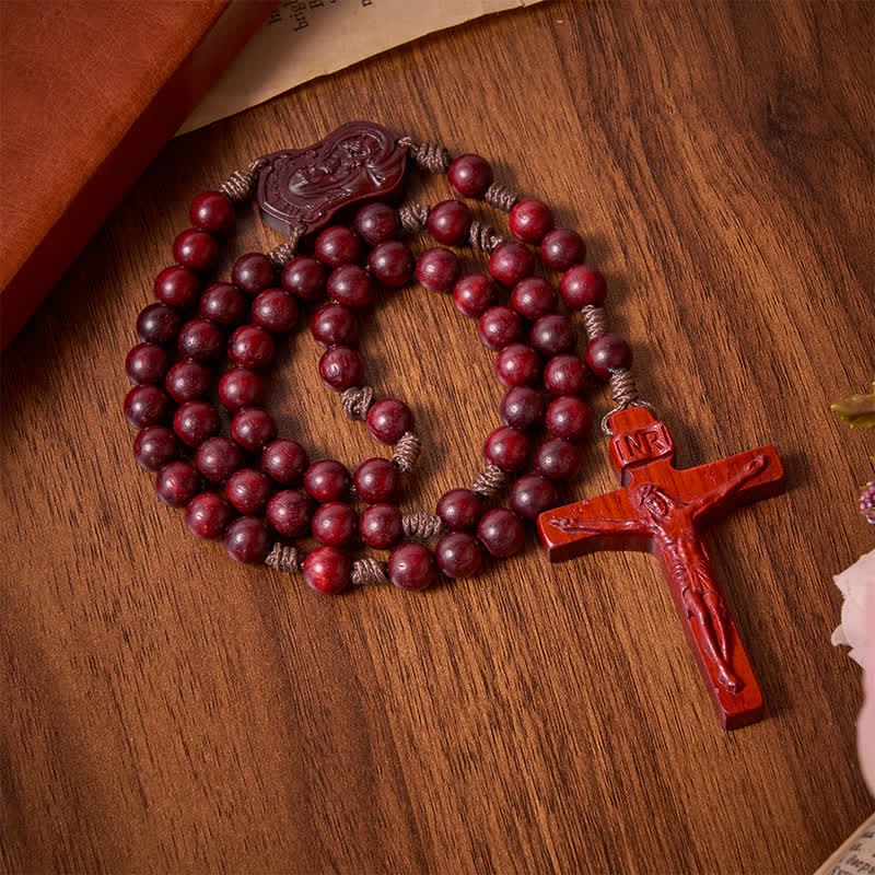 Christianartworkshop Rosenkranz aus Naturholz mit Madonna-und-Kind-Motiv: Zeichen beständiger göttlicher Wärme - image 6