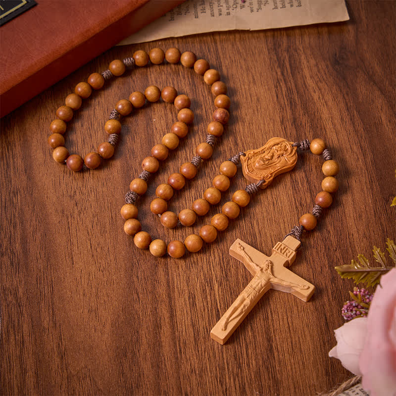 Christianartworkshop Rosenkranz aus Naturholz mit Madonna-und-Kind-Motiv: Zeichen beständiger göttlicher Wärme - image 11
