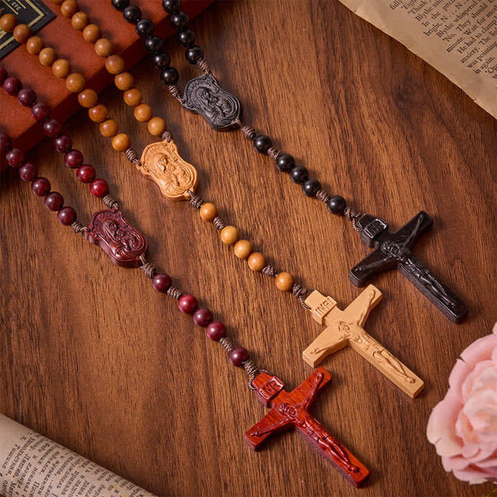 Christianartworkshop Rosenkranz aus Naturholz mit Madonna-und-Kind-Motiv: Zeichen beständiger göttlicher Wärme - image 0