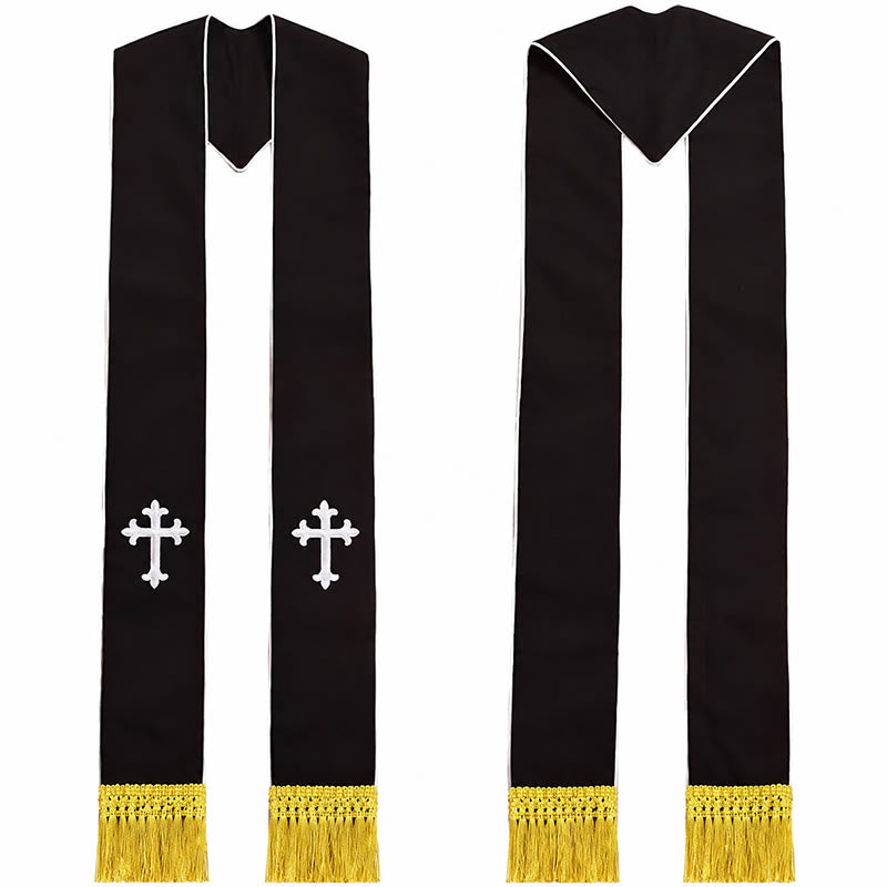 Traditionelle, mehrfarbige Geistlichenstola von Christianartworkshop : Kreuzstickerei und goldene Quasten - Weiß-1 - Standard Liturgisch (270 cm Gesamtlänge) - image 0