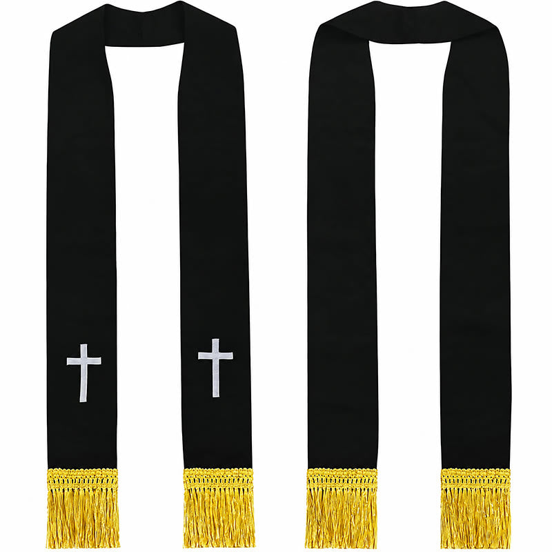 Traditionelle, mehrfarbige Geistlichenstola von Christianartworkshop : Kreuzstickerei und goldene Quasten - Weiß-2 - Standard Liturgisch (270 cm Gesamtlänge) - image 1