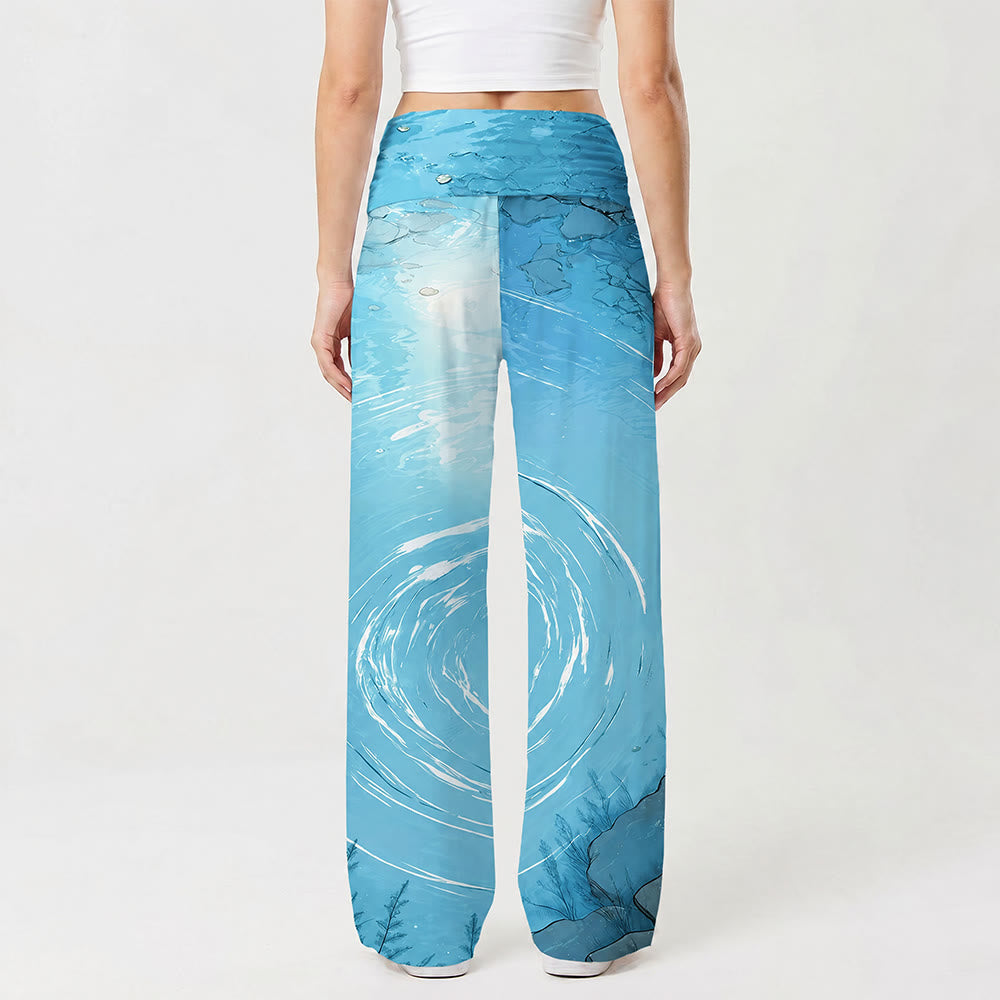 Christianartworkshop Jesus Walking On Water Ripple Lake Comic Art Casual Faith Women's Wide Leg Pants - image 1