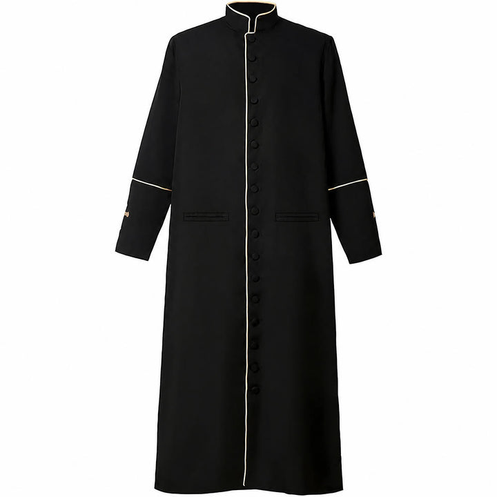 Christianartworkshop Mittelalterliche schwarze Priesterkutte in verschiedenen Farben und mit Kreuzverzierungen - Schwarz mit goldenem Streifen - 3XL - image 1