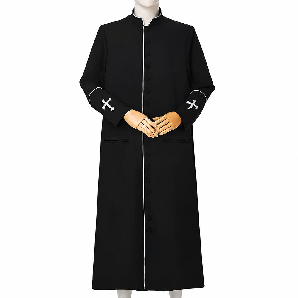 Christianartworkshop Mittelalterliche schwarze Priesterkutte in verschiedenen Farben und mit Kreuzverzierungen - Schwarz mit weißem Streifen - 3XL - image 2