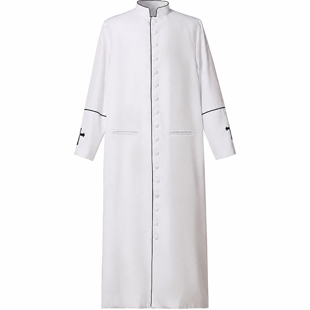 Christianartworkshop Mittelalterliche schwarze Priesterkutte in verschiedenen Farben und mit Kreuzverzierungen - Weiß mit schwarzem Streifen - 3XL - image 6