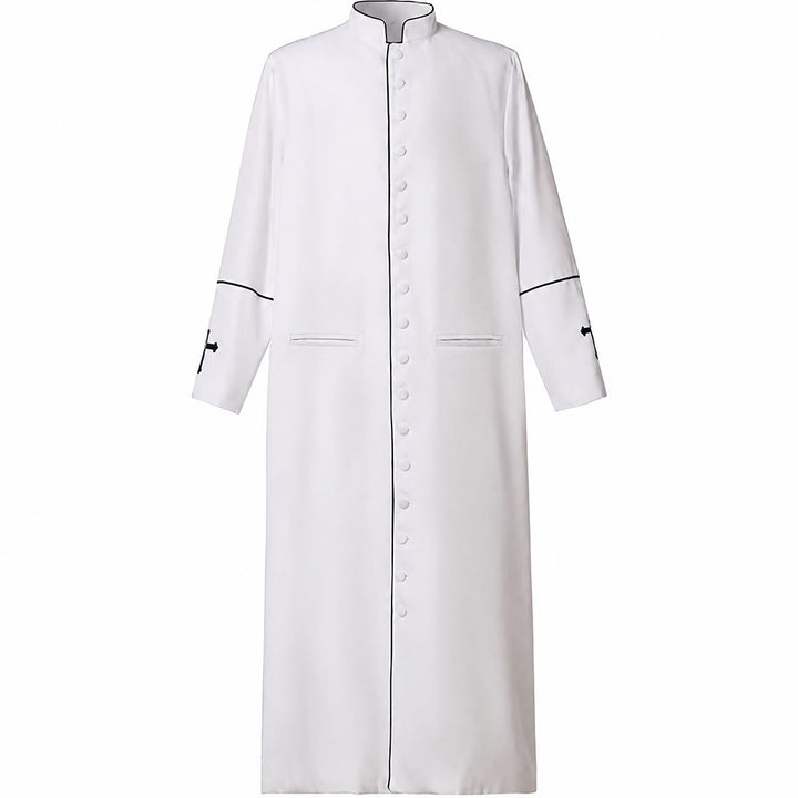 Christianartworkshop Mittelalterliche schwarze Priesterkutte in verschiedenen Farben und mit Kreuzverzierungen - Weiß mit schwarzem Streifen - 3XL - image 6