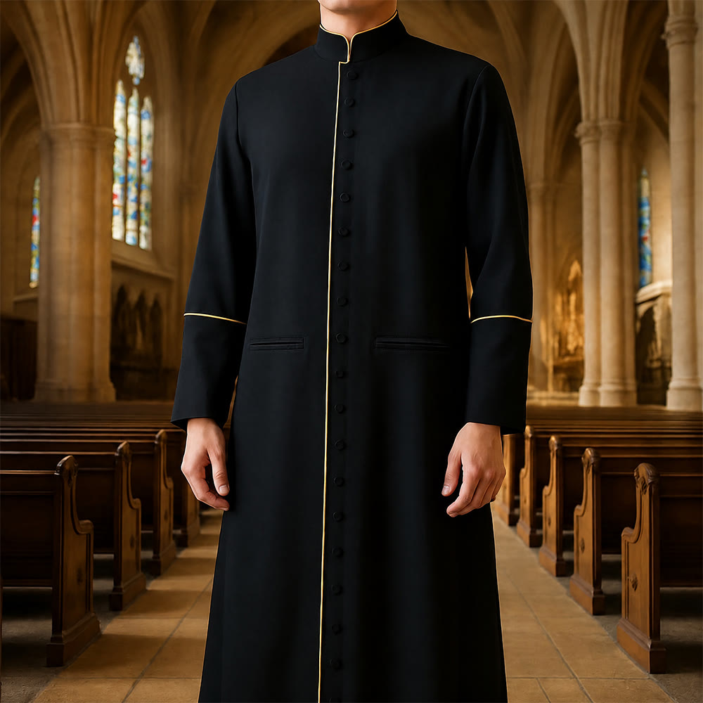 Christianartworkshop Mittelalterliche schwarze Priesterkutte in verschiedenen Farben und mit Kreuzverzierungen - image 0