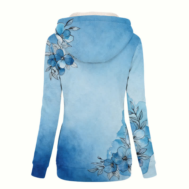 Christianartworkshop Wintermantel mit Kapuze und blauem Farbverlauf, Sherpa-Fleece ...Material mit Blumenmuster und Ombré-Blumenmuster - image 1