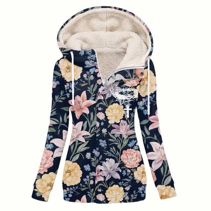 Christianartworkshop Wintermantel mit Kapuze, gefüttert mit Sherpa-Fleece, marineblau, Bloom - US16, UK/AU20, EU48 (4XL) - image 0
