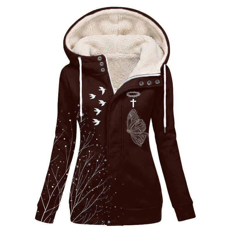 Christianartworkshop Wintermantel mit Kapuze, Sherpa-Fleece, Schmetterlings- und Vogelmotiv - US16, UK/AU20, EU48 (4XL) - image 0