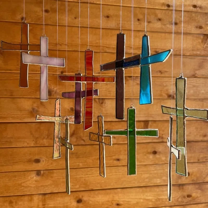 Christianartworkshop Vintage-Sonnenfänger in Kreuzform aus Buntglas: Symbol zeitloser Andacht - image 0