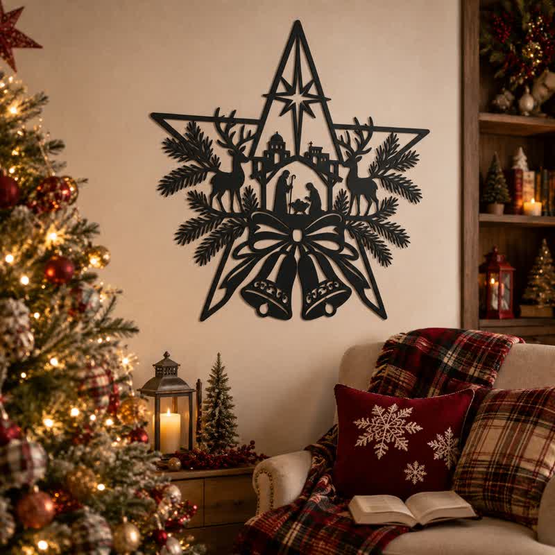 Christianartworkshop Rustikales Wandschild aus Metall mit Krippenmotiv: Symbol eines zeitlosen, heiligen Versprechens - image 1