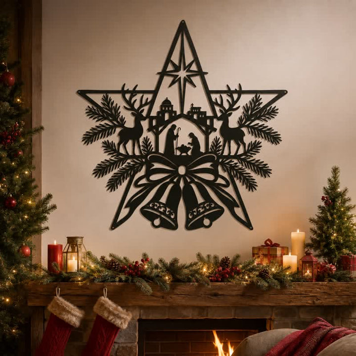 Christianartworkshop Rustikales Wandschild aus Metall mit Krippenmotiv: Symbol eines zeitlosen, heiligen Versprechens - image 0