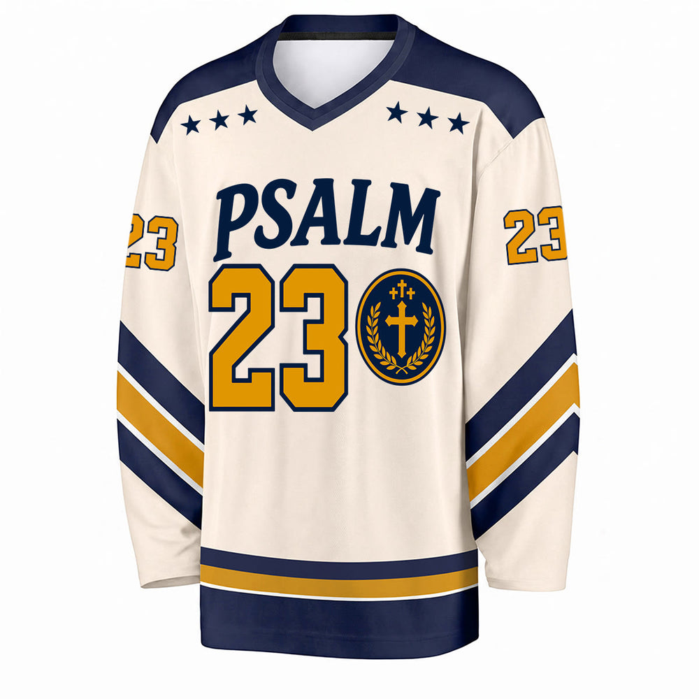 Christianartworkshop Psalm 23 Hirtenvers Marineblau Gold Hockeytrikot - image 1