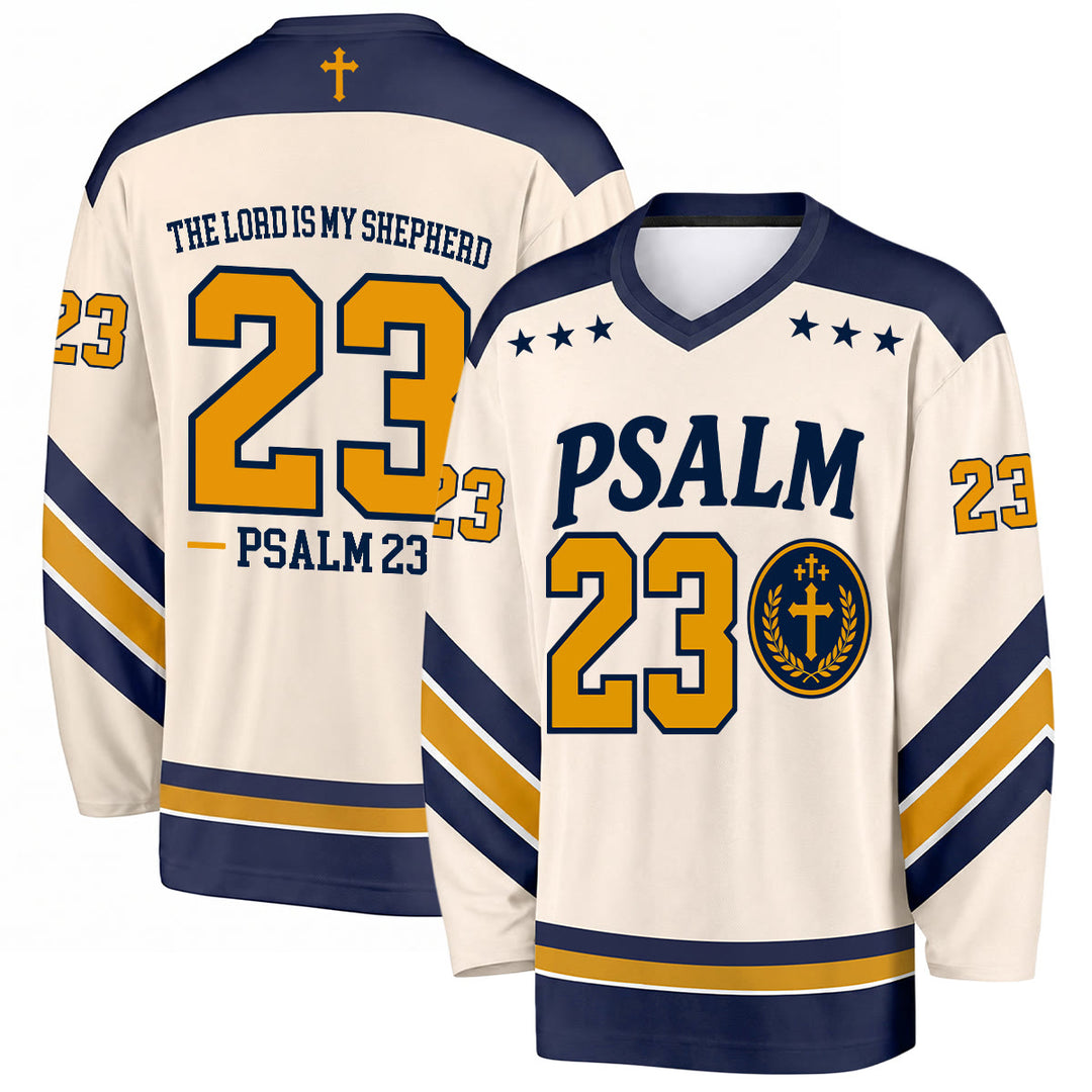 Christianartworkshop Psalm 23 Hirtenvers Marineblau Gold Hockeytrikot - 5XL - image 0