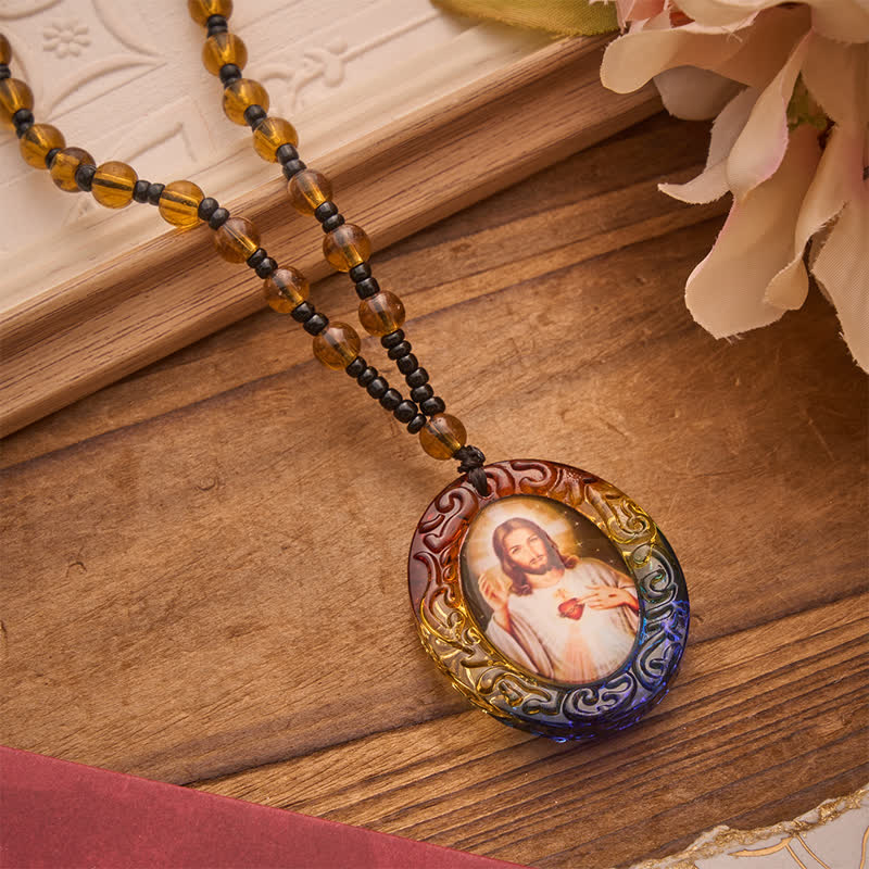 Christianartworkshop Halskette aus Glasperlen der Kollektion Heiliger Figuren: Symbol der süßen göttlichen Erinnerung - Jesus und das Heilige Herz A - image 11
