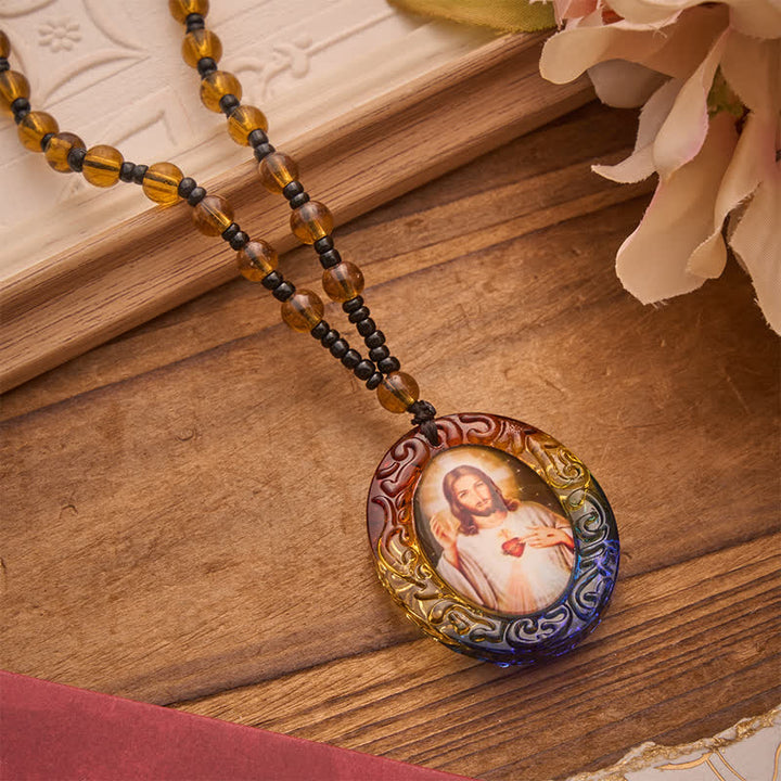 Christianartworkshop Halskette aus Glasperlen der Kollektion Heiliger Figuren: Symbol der süßen göttlichen Erinnerung - Jesus und das Heilige Herz A - image 11