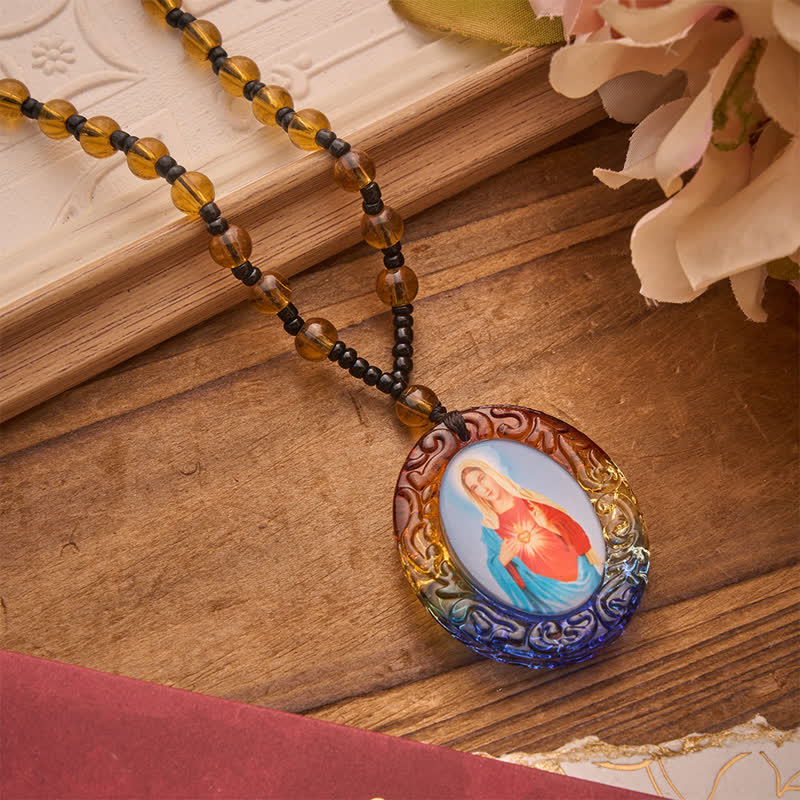 Christianartworkshop Halskette aus Glasperlen der Kollektion Heiliger Figuren: Symbol der süßen göttlichen Erinnerung - Unsere Liebe Frau und das Heilige Herz C - image 22